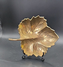 Vintage Solid Brass Leaf Tray  Candy Trinket Dish Centerpiece Ashtray Cottage