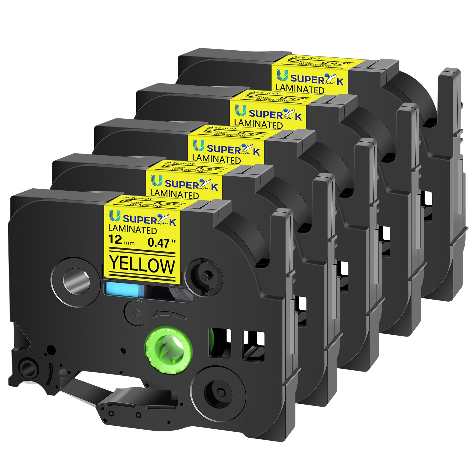 5PK 12mm Compatible Brother TZ-631 Black on Yellow Tape For PT-H103w Lable Maker