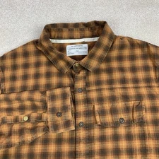 Rei Co Op Shirt Mens Large Orange Plaid Flannel Long Sleeve Hiking Outdoor
