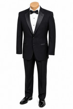 Men's Black Jean Yves Tuxedo Two-Button with Satin Notch Lapels Size 41R 35W