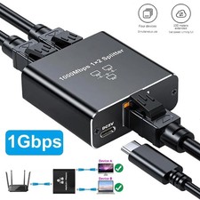 RJ45 Gigabit Ethernet Splitter 1000Mbps LAN Network Internet 1 to 2 Out Adapter