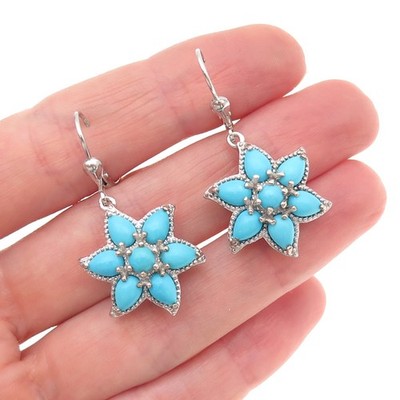 D'Joy 925 Sterling Silber echte Dornröschen Türkis Blumen Ohrhänger