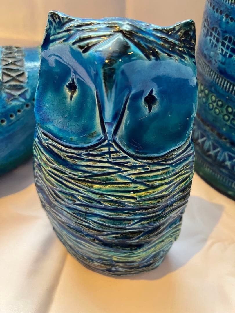 FLAVIA BITOSSI Rimini Blue Owl Ceramic Figure 5.9in Vintage Italy