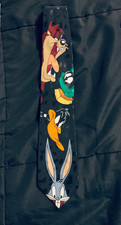 Vintage Looney Tunes Mania Neck Tie - Bugs Bunny Marvin Daffy Taz 1995 Black
