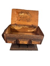 Antique Folk Art Tramp Art Cigar Box Pedestal...