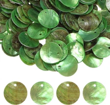 80-Pack Flat round Shell Coin Drop Charm Beads, 15Mm Flat Shell Beads with Hole