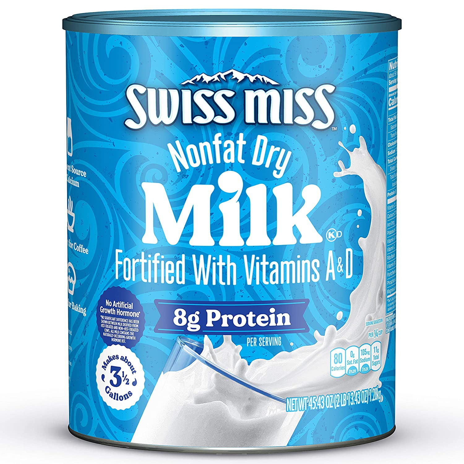 Swiss Miss Shelf Stable Nonfat Dry Powdered Milk, 45.43 oz. Canister – Fortified