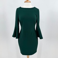 Calvin Klein Women's Forest Green 3/4 Bell Sleeve Sheath Dress Boat Neck Size 6