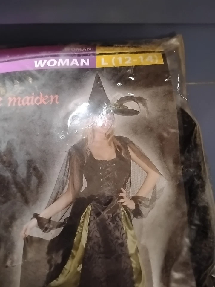 S/M Goth Maiden Witch Black Velvet Green Satin + Mesh (Dress Only) MSRP$49 - Image 4 of 4