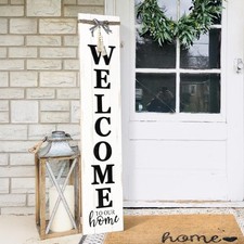 Large Vertical Welcome Sign for Front Door Porch, 47x10 Inch Solid Wood Farmh...