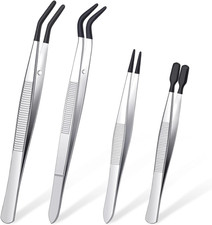 4 Pieces Tweezers with Rubber PVC Coated Set, Straight Tip Tweezers Rubber Flat