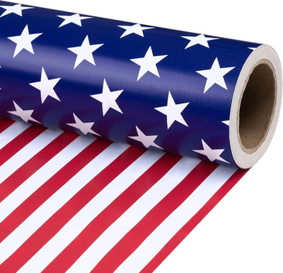 Reversible Patriotic Wrapping Paper Roll Mini Roll Blue White Stars Red White