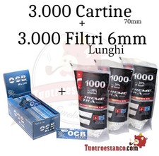 3.000 Cartine OCB Blue 70 mm + 3.000 FILTRI lunghi X-trem 6 x 22mm