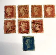 Lot 8 Timbres Grande Bretagne Victoria One Penny Rouge et Two Pence Bleu