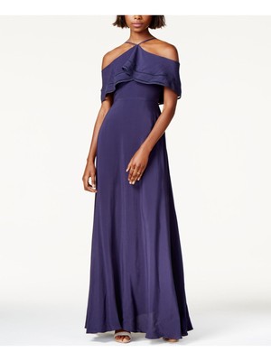 MARE MARE Womens Navy Draped Cold Shoulder Halter Empire Waist Dress XS