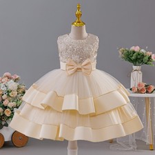 Wedding Party Gown Princess Bowknot Tutu Dress Kids Girls Pageant Christmas Gown