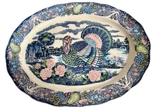 Large Ceramic TURKEY Serving Platter 18-1/2"x13-3/4" Servewear Holiday Home Vtg