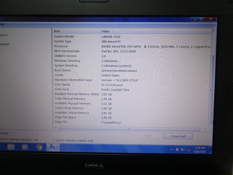 Ноутбук Dell Latitude 2110 10,1 дюйма Intel Atom N470 1,83 ГГц 2 ГБ RAM Window 7 Pro - Изображение 4 из 4