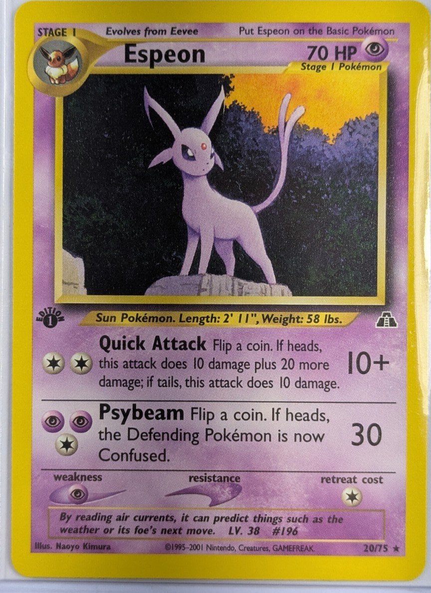 Pokemon Card - Espeon - Neo Discovery - 20/75 - 1st Edition - Rare - Near Mint!