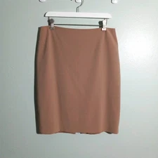 St. John Pencil Skirt size 10, Tan Woven Designer Career Basic Silk Lined? *mark