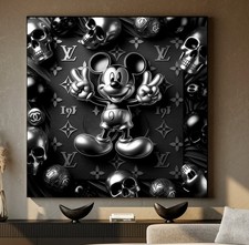 XXL LEINWAND BILDER BIS 140x140x5 MICKY-MAUS TOTENKOPF SCHWARZ-WEISS 3D-OPTIK