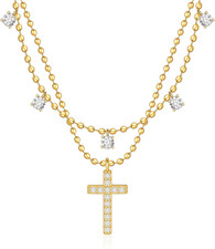 Cross Necklace for Women 14K Gold Silver Plated Necklace Layered Gold Cross Neck