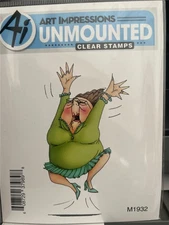 New ART IMPRESSIONS clear rubber Stamp MILLIE LADY JUMPING FOR JOY free USA ship