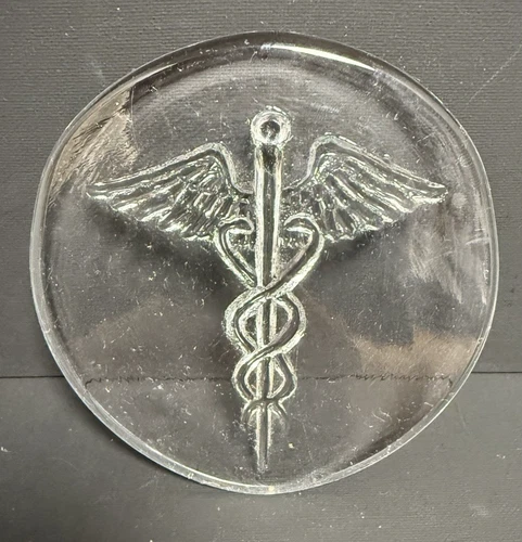 Blenko Glass Disc - Medical Caduceus