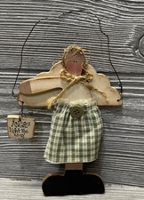 Primitive Wooden Country Angel Ornament Hanger 6.25 Rustic Christmas