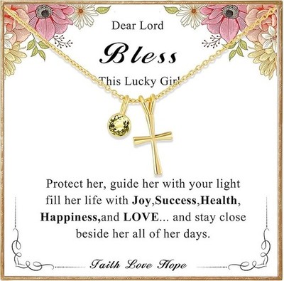 Easter Basket Stuffers for Teenage Girls Ideas-Sterling Birthstone CrossNecklace