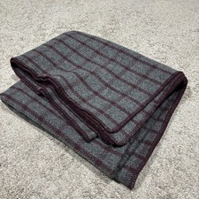 Vintage Gray Purple Plaid Wool Blanket Heavy ...