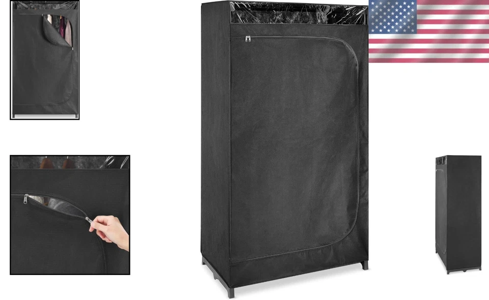 36英寸便携式衣橱带透视窗-黑色 — 第 2/4 张图片