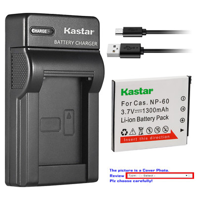 Kastar Battery Slim Charger for Casio NP-60 BC-60 & Casio Exilim Zoom EX-Z80