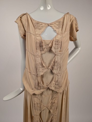UNUSUAL STYLE EDWARDIAN LONG SILK DRESS W BEADED OPEN DETAIL FRONT - Picture 2 of 10
