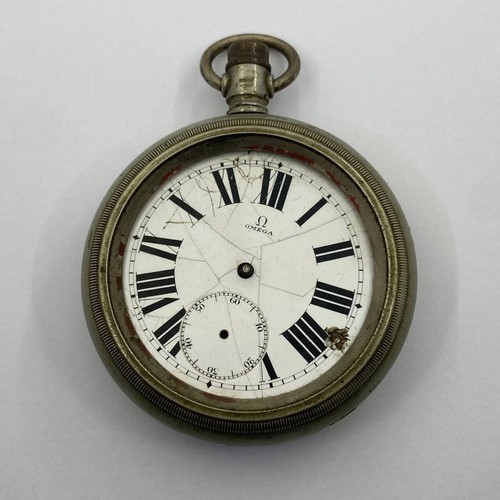 BIG 59MM OMEGA RAILROAD NICKEL CASE POCKET WATCH ROMAN DIAL FOR REPAIR PARTS - Picture 3 of 8