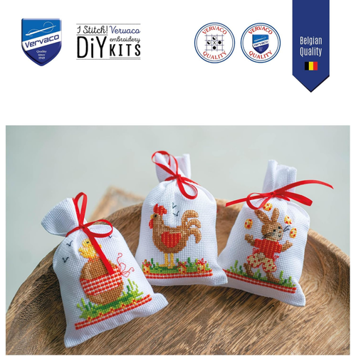 Vervaco Counted Cross Stitch Kit: Gift Bags: Easter Animals: Set of 3 - Picture 2 of 8