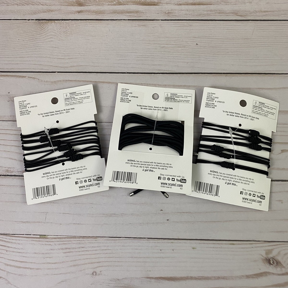 3x Scunci Ponytailers 6-pcs each pack Black 2 w/ Faux Pearls Hair