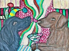 Flat Coated Retriever 11x14 art PRINT gift Artist KSams Dogs Drinking Martinis