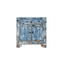 Distressed Ink Light Blue Mix Color Small End Table Nightstand Cabinet ws4375