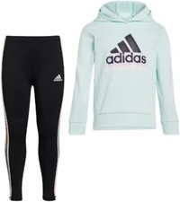 adidas Girls 2-Piece Fleece Pullover  Tight Set Hood/Pants Ice Mint, 6X 