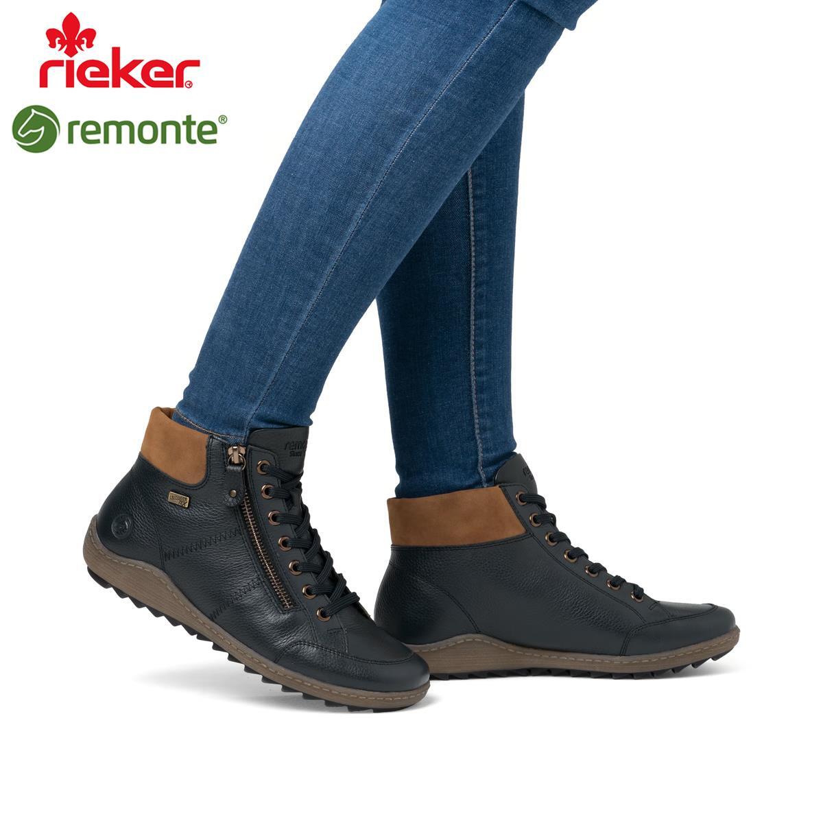Rieker Remonte Womens Blue Leather Water Resistant Wide Fit Ankle Boots  R1457