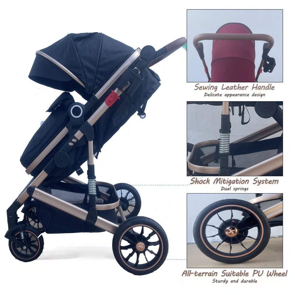 Black Kids Pram Pushchair Stroller Combi Stroller Buggy Baby Jogger Travel Buggy - image 3 of 4
