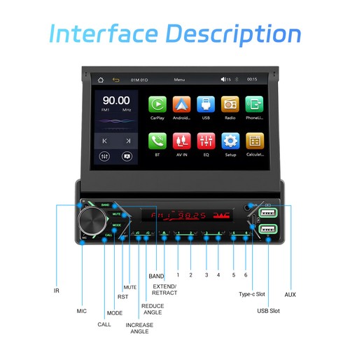DAB+ 7" 1 DIN Motorised flip Autoradio mit carplay Androidauto USB BT MP5 +Kam - Bild 22 von 24
