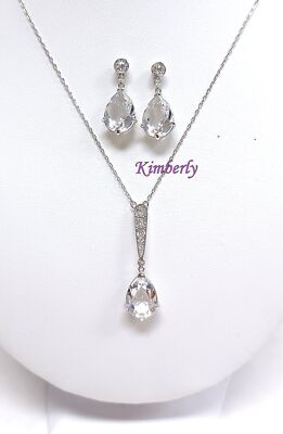 Swarovski Vintage Set Drop Shape Necklace/Earrings CLEAR Crystal