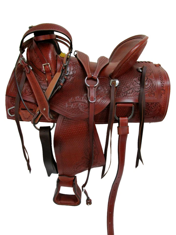 Silla de montar Western Trail Horse Pleasure asiento profundo rancho tachuela de cuero 15 16 17 18 Foto 2 de 4