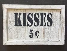 Valentines KISSES Rustic Primitive Decor Farmhouse Country Handcrafted Wood Sign