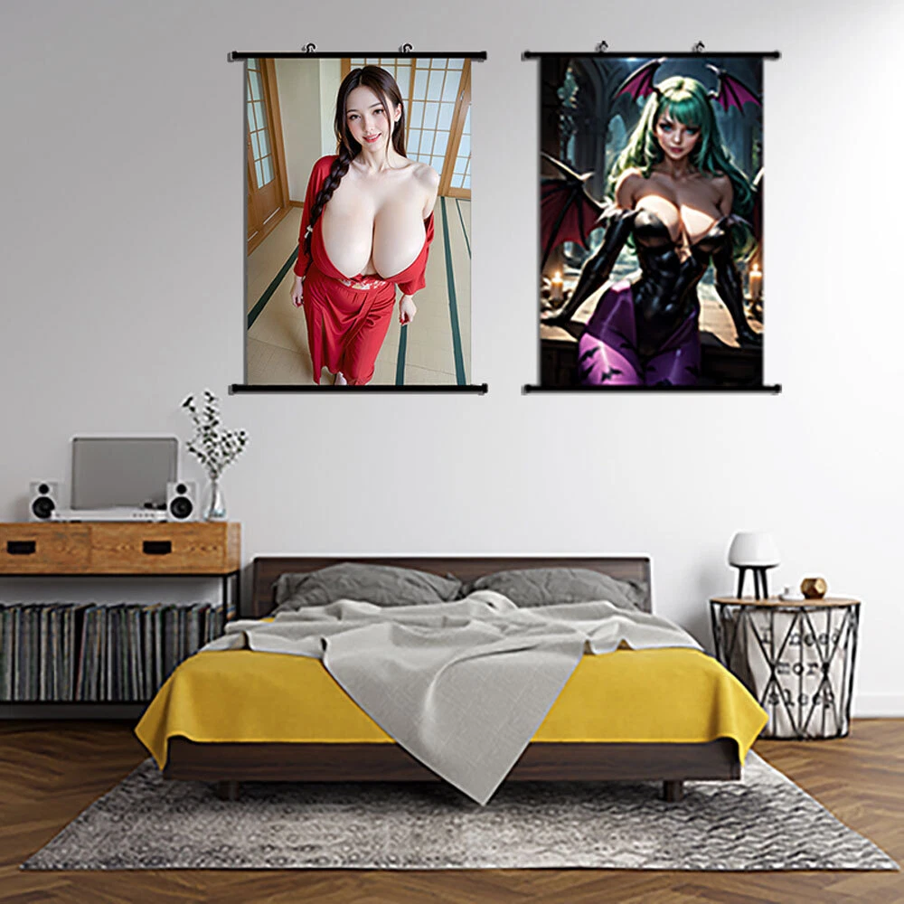 VETEMENTS Poster Anime Capelli Neri Signora Vestito Rosso Arte Pittura Parete Pergamena Poster 60x90cm