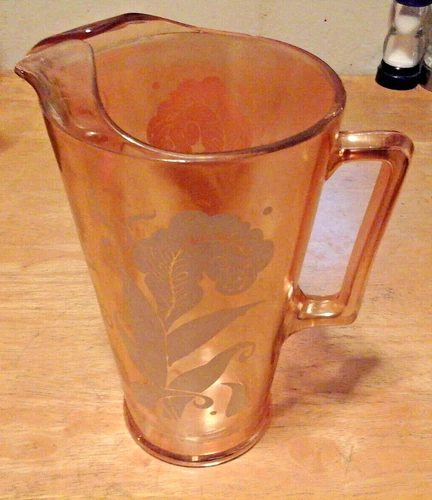 Very HTF Vintage Jeannette Glass Feather Patten BBQ  Picnic Punch Pitcher