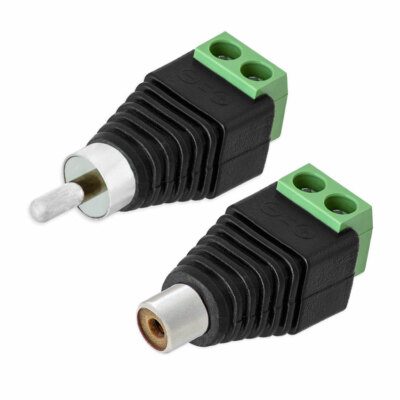 Cinch Buchse + Cinch Stecker RCA > Terminal Block 2 Pin Adapter Schraub Klemmen