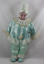 Vintage Pierrot Harlequin Mardi Gras Clown Porcelain Doll